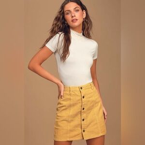 MINKPINK Laps Around The Sun Yellow Corduroy Mini Skirt Size Large